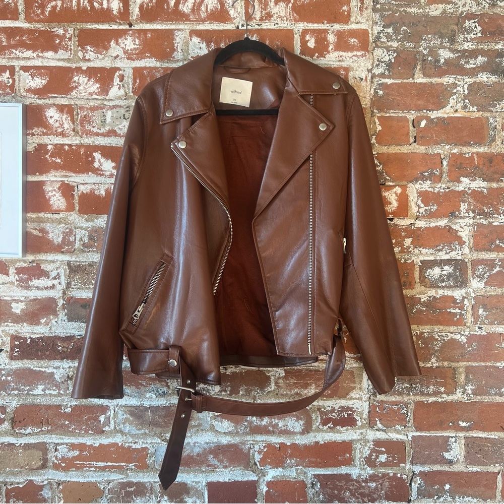 Aritzia Wilfred Free Lightning Faux Leather Oversized Biker Jacket Long Belted
